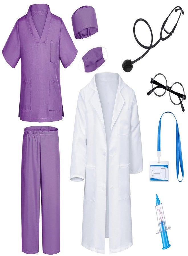 TOGROP Doctor Costume for Kids Scrubs Pants with Accessories Set Children Party Cosplay Purple 10-12 Years - Image 2